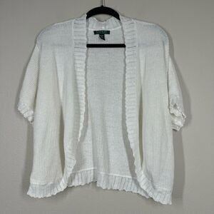 Lauren Ralph Lauren Linen Cotton Blend Cropped Cacoon Cardigan Feminine One Size